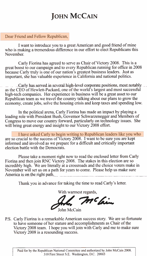 Carly Fiorina Intro Letter